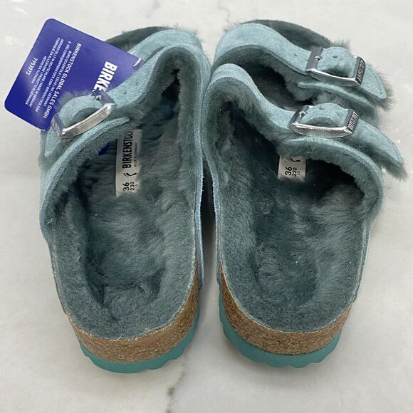 BIRKENSTOCK ARIZONA Sz 5 SHEARLING SANDAL SUEDE LEATHER GREEN BERYL Size 36 - Picture 4 of 6